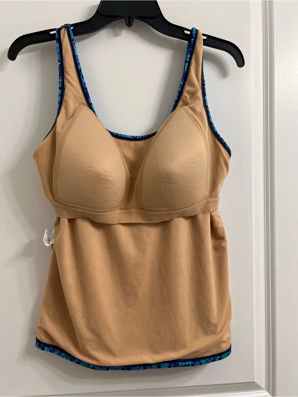 LL Bean Women’s Blue Floral Tankini Top Shelf Bra Size 14 Reg